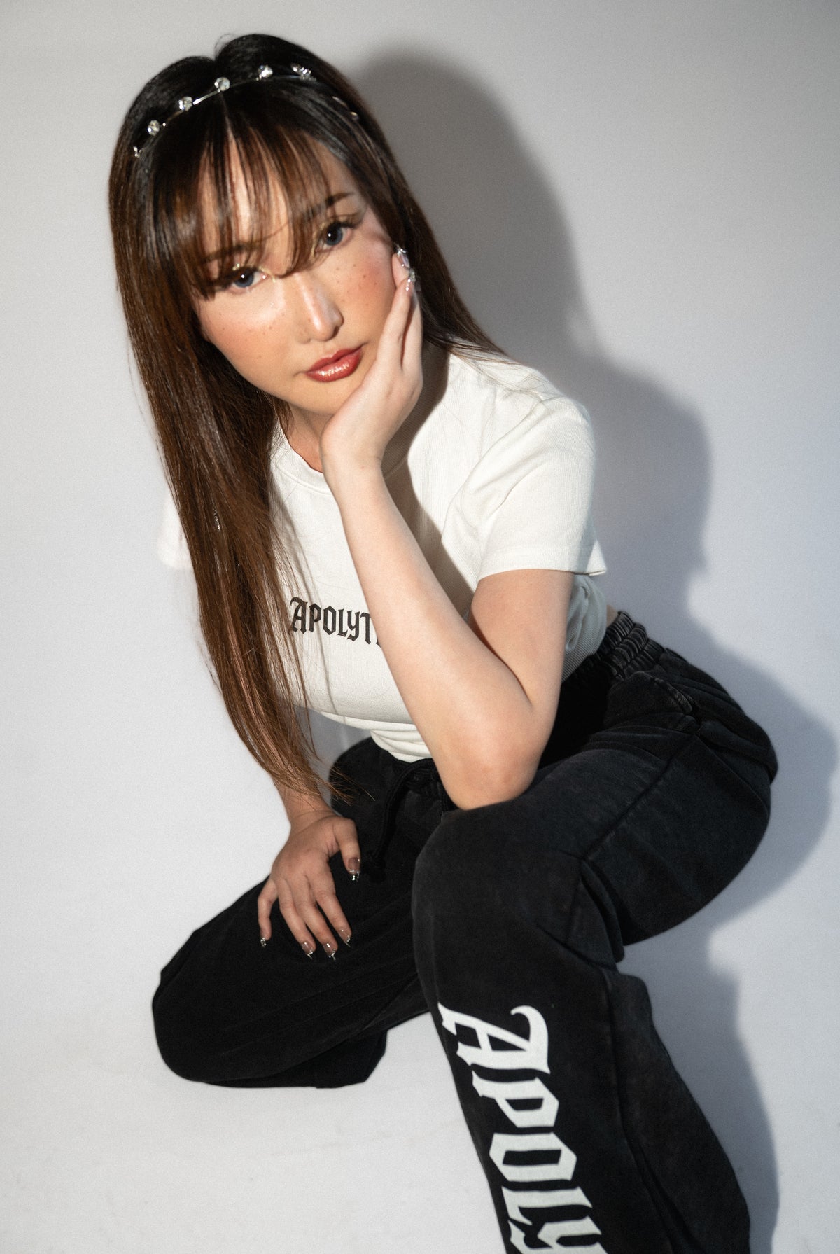 Angels Bodycon White Tee - side view - Apolyth gothic streetwear