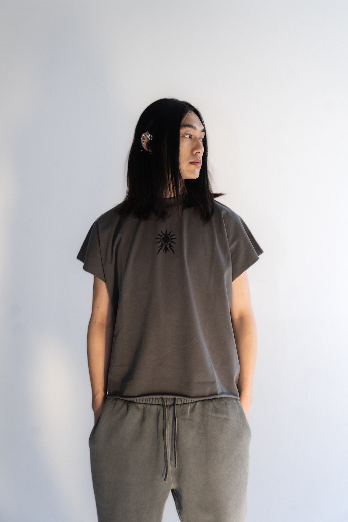Saints Half-Sleeve Tunic - on model - Apolyth dark aesthetic clothing