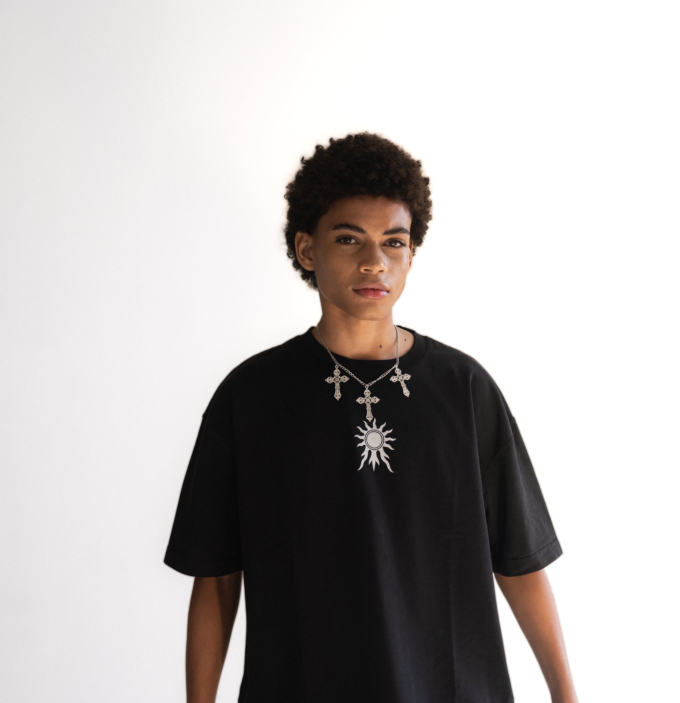 Saints Black Tunic - detail - Apolyth dark aesthetic clothing