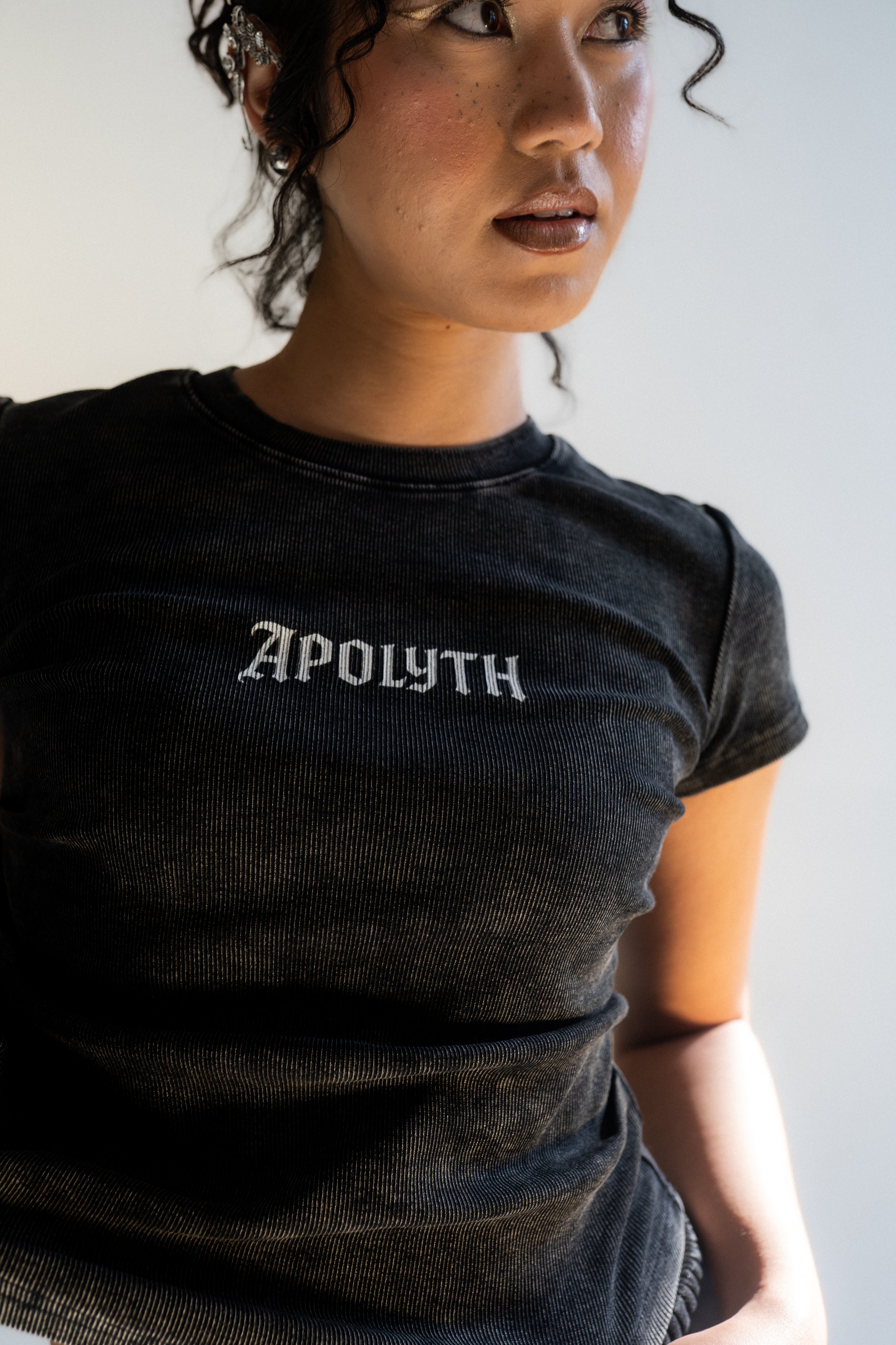 Angels Bodycon Tee - flat lay - Apolyth gothic streetwear