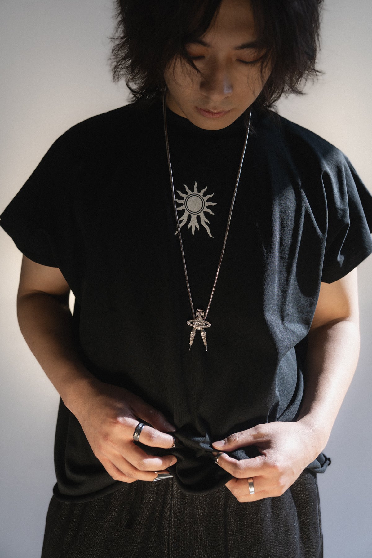 Saints Half-Sleeve Black Tunic - detail - Apolyth dark aesthetic clothing